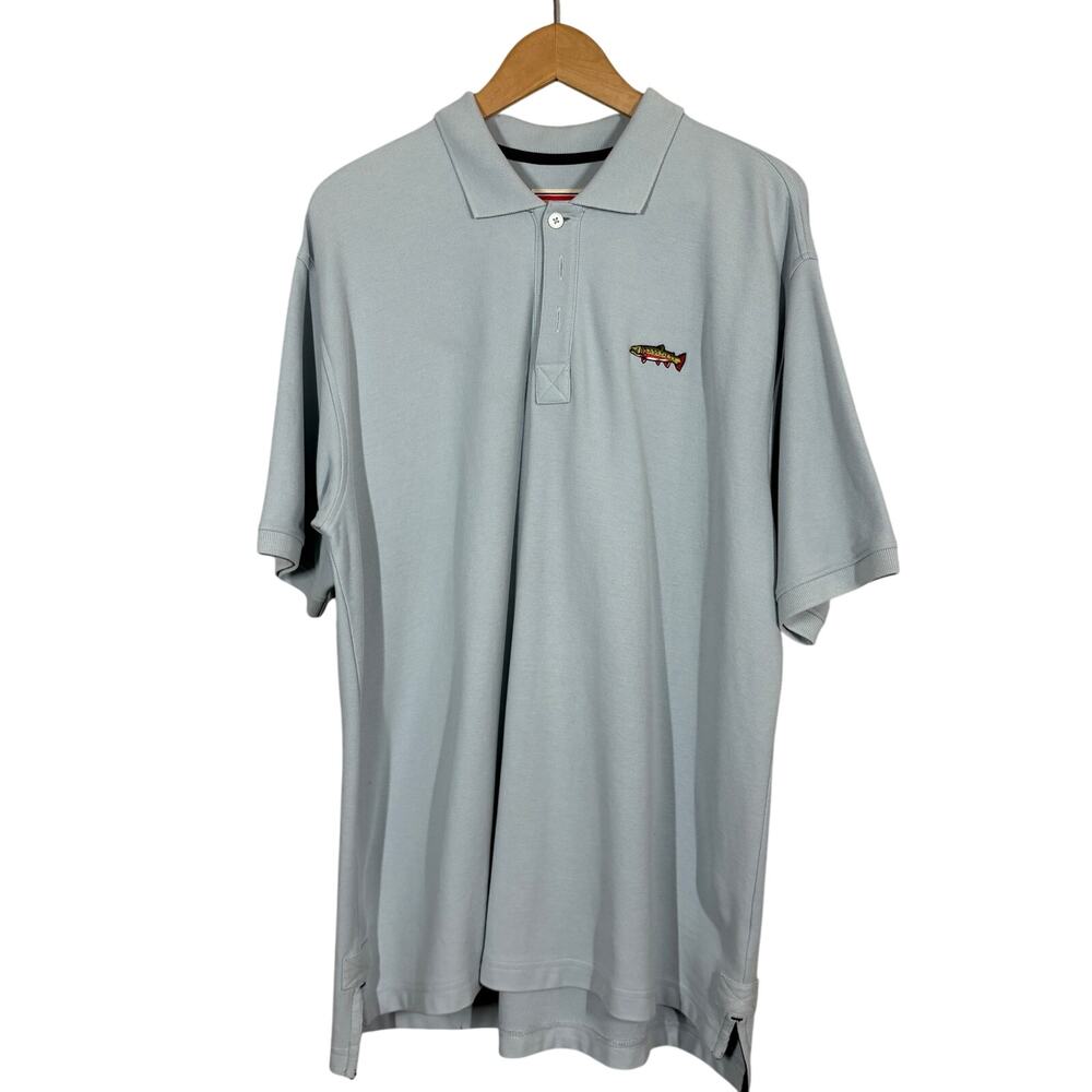 Orvis Jersey Knit Polo Shirt Casual Short Sleeve Sky Blue Fish Sport - L